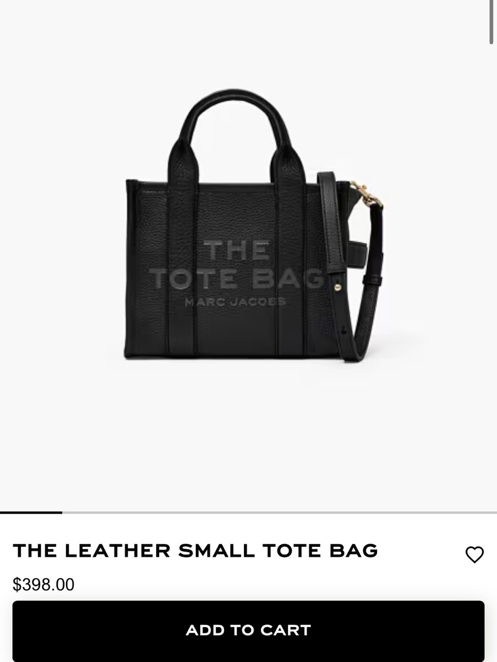 Marc Jacobs Black Leather Small Tote with Removable Strap